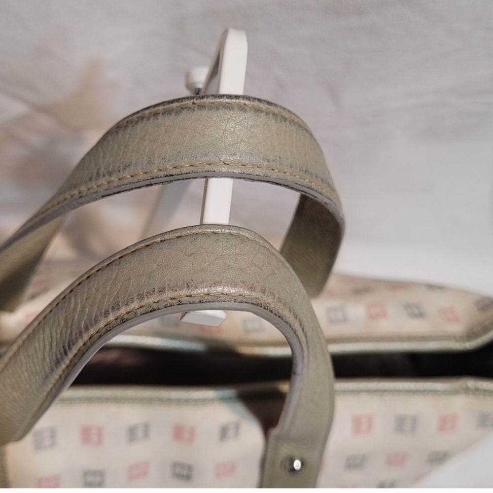 Bally Canvas & Leather Handbag B Mark Pattern Pewter & pink monogram EUC - Picture 9 of 16